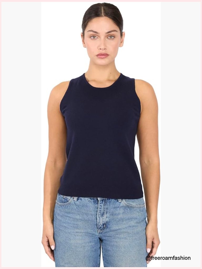 100% Cashmere Sleeveless Crewneck Sweater Vest Tank